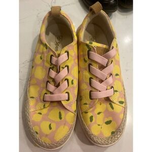 Spenco Women Malibu Lemon Print Canvas Sneakers Yellow Pink 7 Orthotic